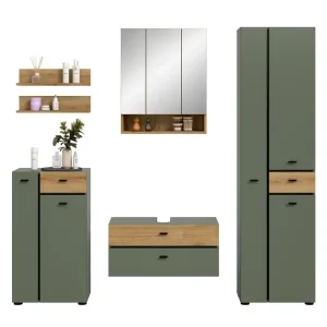 Badkombination Aqua 5-tlg. 207 x 190 x 35 cm Sage Green/Evoke Oak Rabatt