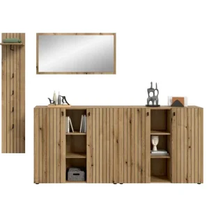Garderobenkombination Station 4-tlg. 258 x 192 x 37 cm melaminbeschichtet Evoke Oak/Braun/Schwarz Super-Preis
