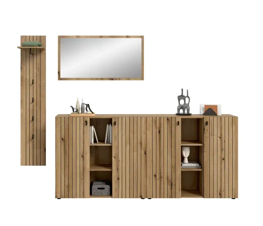 Garderobenkombination Station 4-tlg. 258 x 192 x 37 cm melaminbeschichtet Evoke Oak/Braun/Schwarz Super-Preis