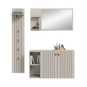 Kracherpreis Garderobenkombination Station 3-tlg. 152 x 37 x 192 cm Kaschmir/Beige/Grau