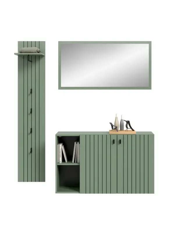 Garderobenkombination Station 3-tlg. 152 x 37 x 192 cm Smoke Green Abverkauf