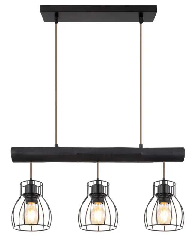 Geprüft MINA Pendellampe schwarz 15326-3NB, B/H/T: 60 x 140 x 13,6 cm, Metall, Holz
