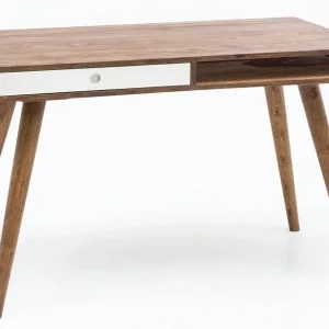Schreibtisch Wexford Massivholz 117 x 75 cm braun weiß Highlight