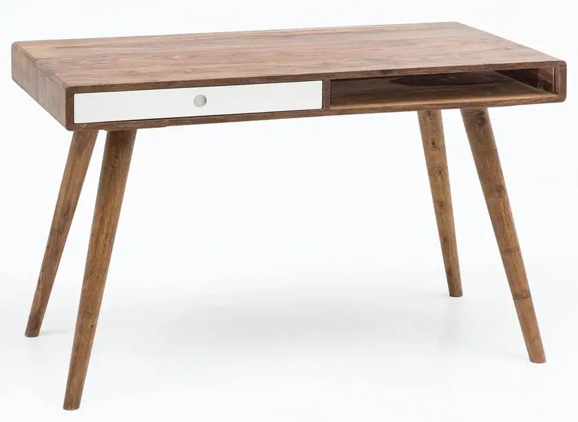 Schreibtisch Wexford Massivholz 117 x 75 cm braun weiß Highlight