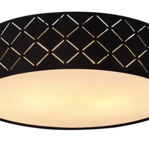 Ausverkauf VARIOS Deckenlampe schwarz, weiß 15363B, D/H: 38x10 cm, Metall, Textil, Kunststoff satiniert