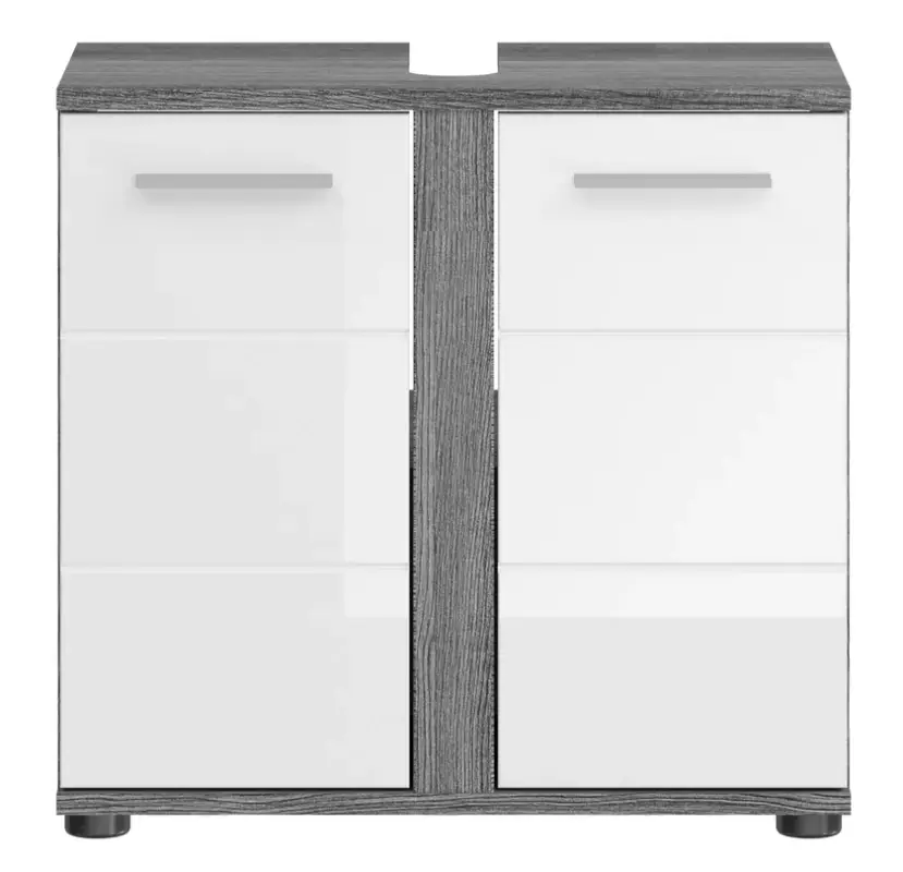 Waschbeckenunterschrank Blake Rauchsilber/Weiß Hochglanz 60x57x34 cm Neuheit