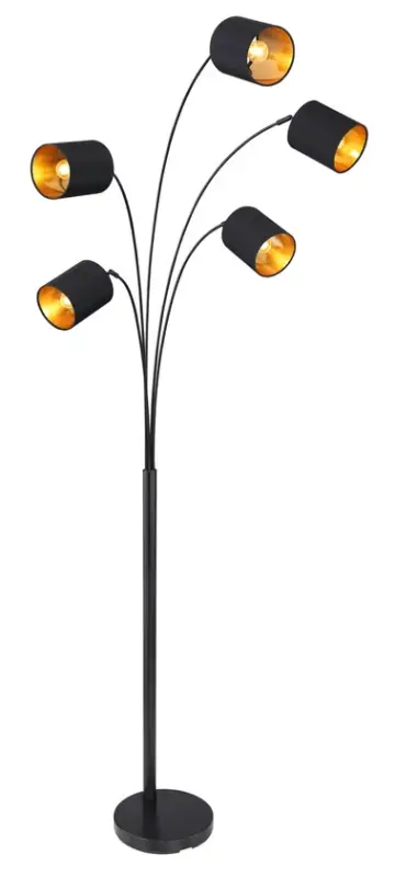 Expressversand Globo Retrofit Stehlampe Kaddy schwarz,70x74cm,204cm,5-flammig