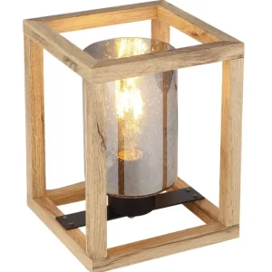 Knallerangebot PETTEY Tischlampe schwarz 15497T, B/H/T: 17 x 22 x 17 cm, Glas, Metall, Holznachbildung