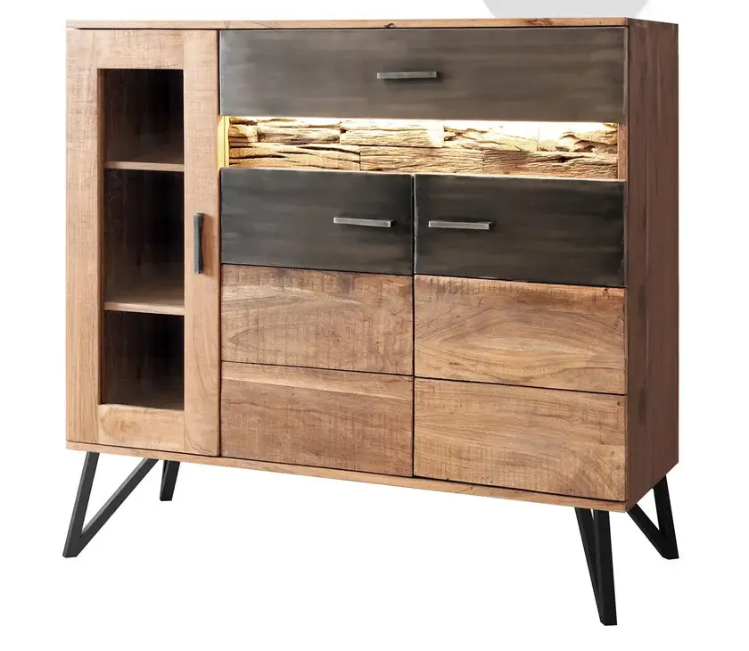 Highboard Hawk 118 x 108 x 40 cm Akazienholz/schwarz Highlight