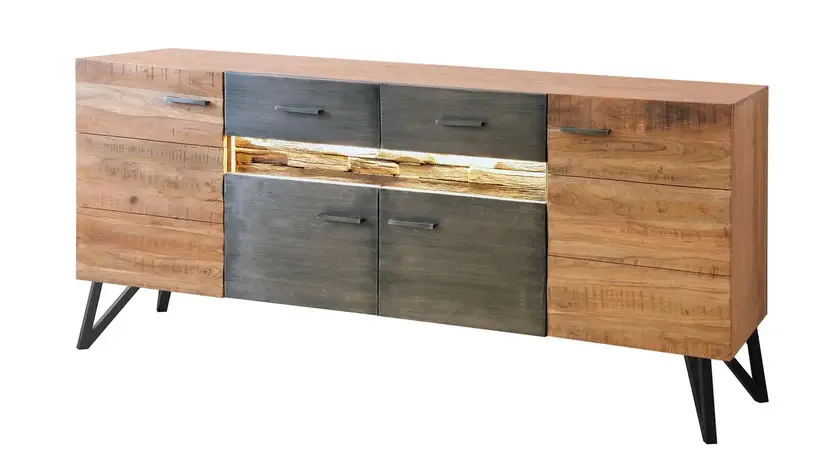 Kommode Hawk 175 x 80 x 40 cm Akazienholz/schwarz Sonderangebot