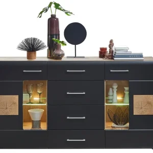 Günstig Sideboard Sonate Lack Schwarz /Eiche Altholz Nachbildung