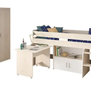Parisot Multifunktionsbett mit Kleiderschrank Charly 5 weiß / braun Neuheit