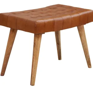 Bestpreis Sitz- und Fußhocker 67 x 47 x 39 cm Ziegenleder Braun/Gestell Mango Massivholz