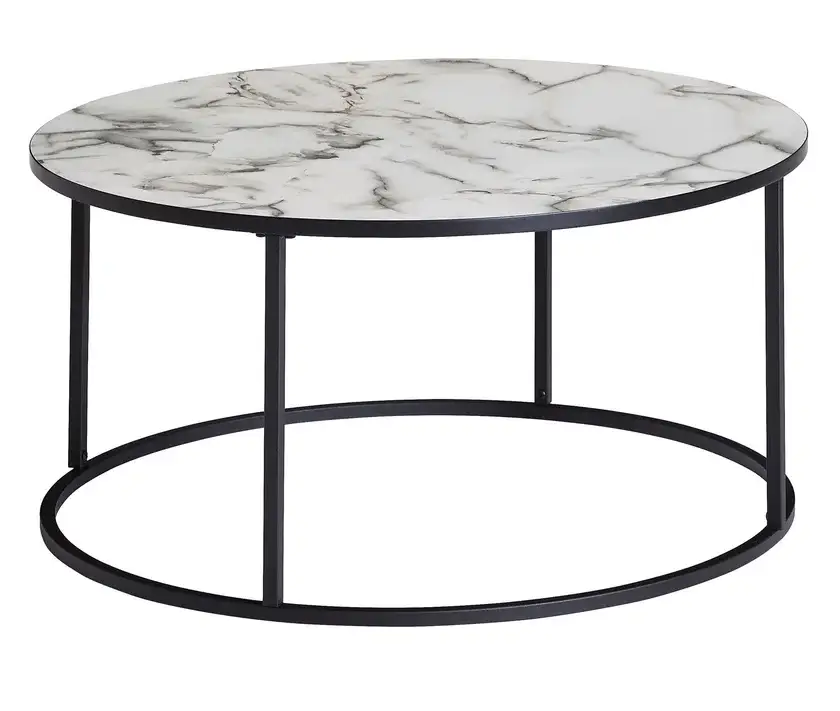 Couchtisch rund 80 cm Schwarz/ Marmor Optik Weiß Solange Der Vorrat Reicht