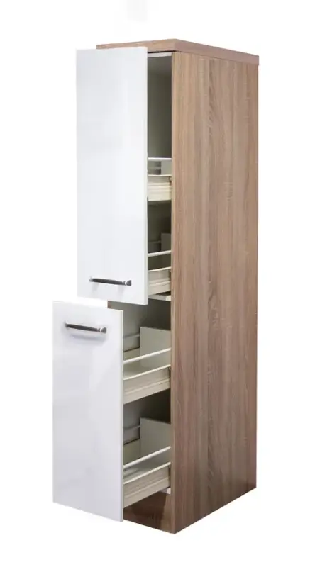 Demi-Apothekerschrank Valero Weiß Hochglanz/Braun 30x162x60cm Garantierte Lieferung